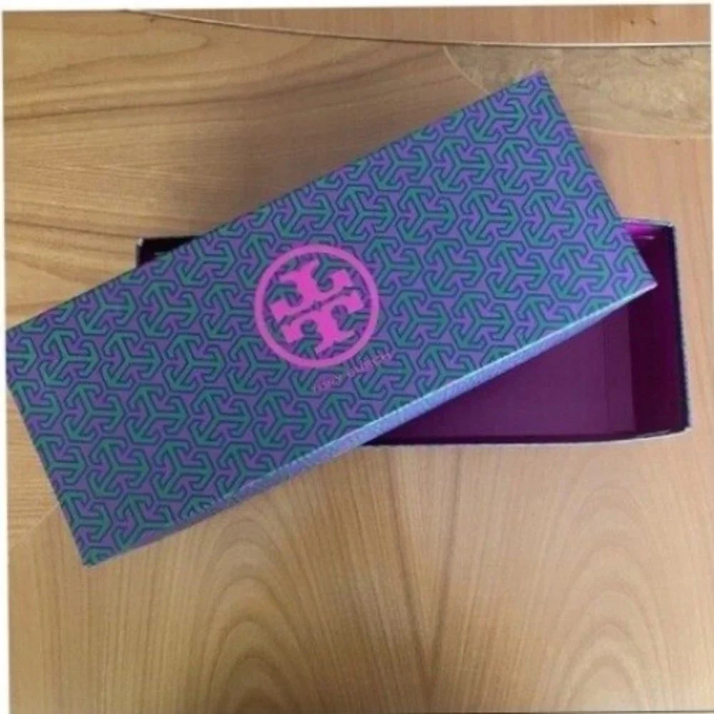 Tory Burch Box for Flip Flops or Shoes Purple Green Patterned